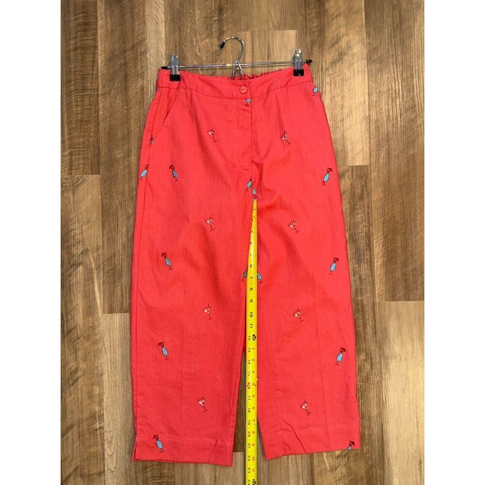Sun Moda Resort Wear Capri Pants Red Coral Orange Embroidered Cocktails Sz Small - Picture 2 of 6